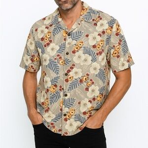 Tommy Bahamas Silk Tropical Cherry Blossoms Button Down Shirt Size XL
